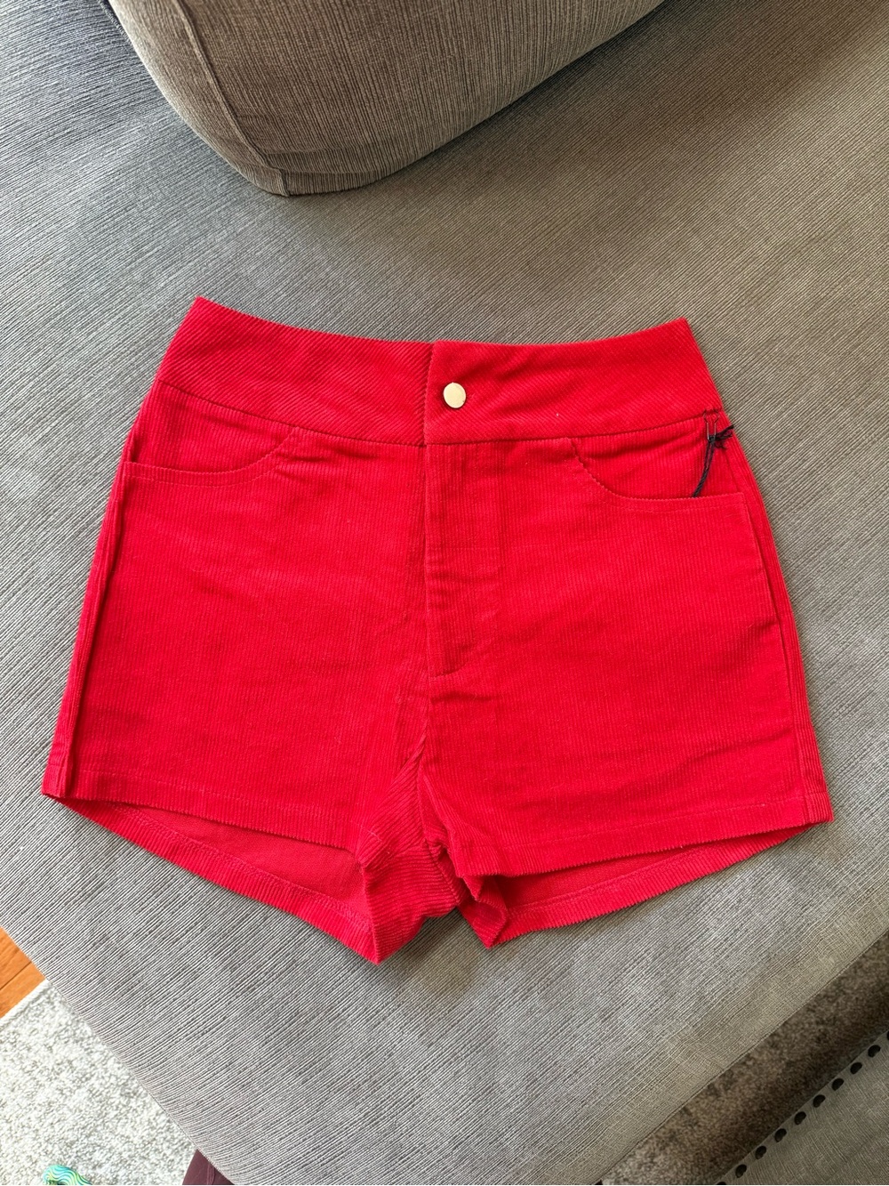 superdown Red High-Waist Corduroy Shorts
